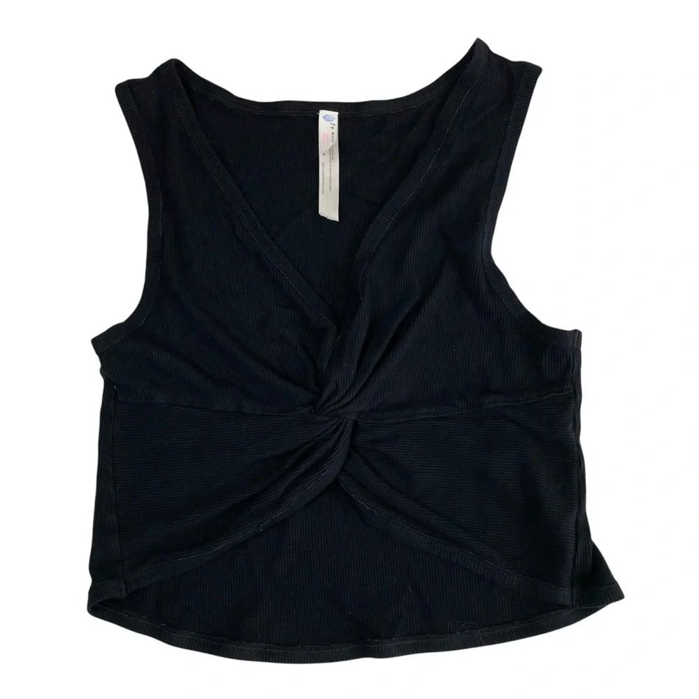 Free People Movement New Moon Knot Front Ribbed Crop Tank Black Lg - Picture 11 of 14